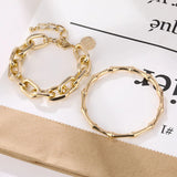 Bamboo Round Coin Pendant Bracelet Set for Women Men Punk Thick Chain Jewelry