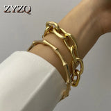 Bamboo Round Coin Pendant Bracelet Set for Women Men Punk Thick Chain Jewelry