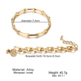 Bamboo Round Coin Pendant Bracelet Set for Women Men Punk Thick Chain Jewelry