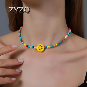ZYZQ Smiley Women Necklace DIY Resin Beaded Romantic Gift For Girlfriend