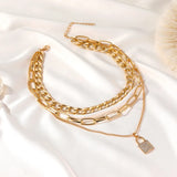 ZYZQ Lock Pendant Necklace Thick Chain Choker Multilayer Crude Chain