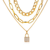 ZYZQ Lock Pendant Necklace Thick Chain Choker Multilayer Crude Chain