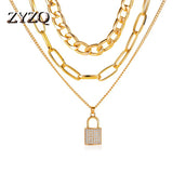 ZYZQ Lock Pendant Necklace Thick Chain Choker Multilayer Crude Chain