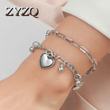 Harajuku Double Layer Bear Bracelet Retro Chain Pendant Charm Jewelry