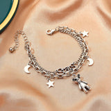 Harajuku Double Layer Bear Bracelet Retro Chain Pendant Charm Jewelry