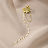 Tassel Rhinestone Ear Clip Pearl Earrings for Women