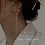 Tassel Rhinestone Ear Clip Pearl Earrings for Women