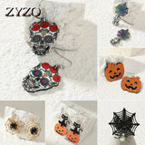 Exaggeration Spider Skull Drop Earrings Funny Hhost Bat Halloween Gift