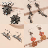 Exaggeration Spider Skull Drop Earrings Funny Hhost Bat Halloween Gift