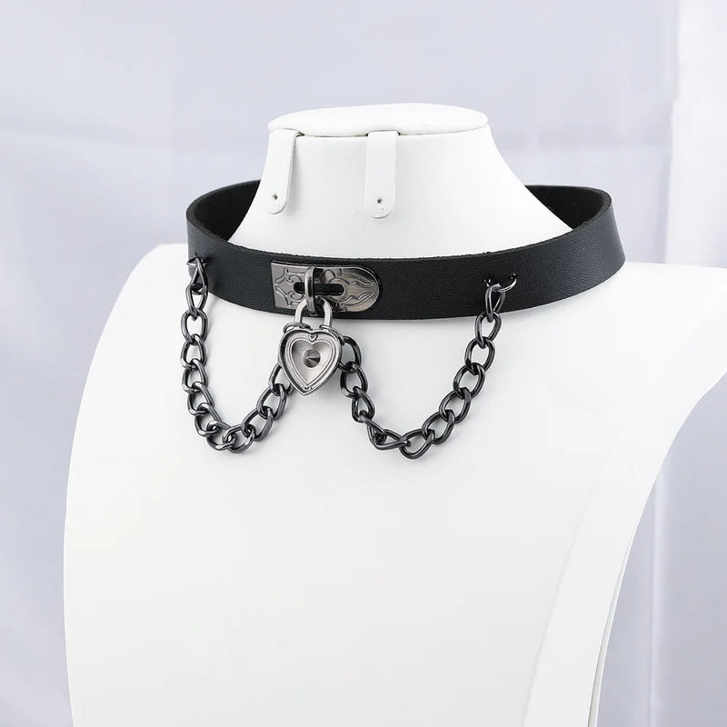 Punk Love Double Chain Pendant Choker Necklace Unisex Street Jewelry