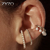 Double Love Hoops Tassel Chain Heart CZ Crystal Ear Cuff Earrings Set