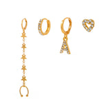 Double Love Hoops Tassel Chain Heart CZ Crystal Ear Cuff Earrings Set