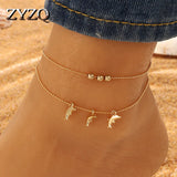 Multilayer Dolphin Anklets for Women Charms Animal Ankle Bracelet