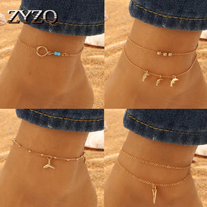 Multilayer Dolphin Anklets for Women Charms Animal Ankle Bracelet