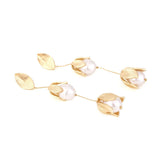 Temperament Long Pearl Flower Leaf Tassel Earrings