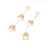 Temperament Long Pearl Flower Leaf Tassel Earrings