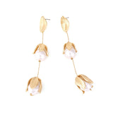 Temperament Long Pearl Flower Leaf Tassel Earrings