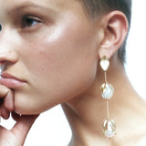 Temperament Long Pearl Flower Leaf Tassel Earrings