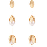 Temperament Long Pearl Flower Leaf Tassel Earrings