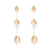 Temperament Long Pearl Flower Leaf Tassel Earrings