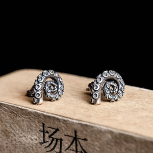 Octopus Tentacle 925 Silver Stud Earrings Vintage Punk Jewelry