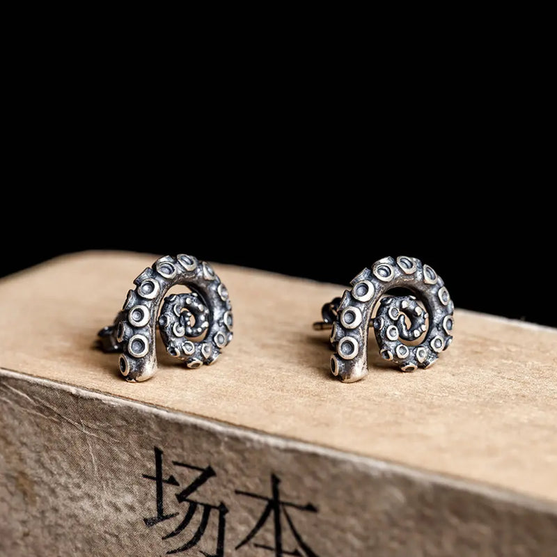 Octopus Tentacle 925 Silver Stud Earrings Vintage Punk Jewelry