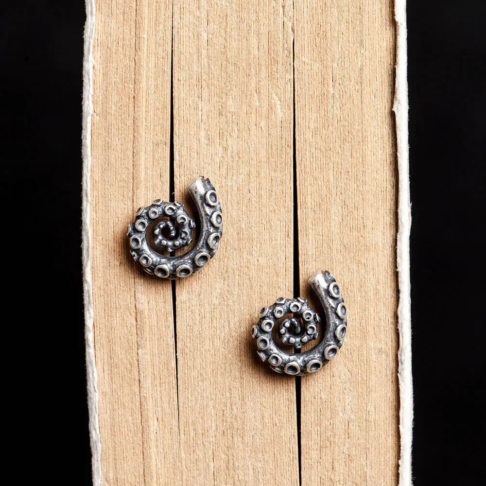 Octopus Tentacle 925 Silver Stud Earrings Vintage Punk Jewelry