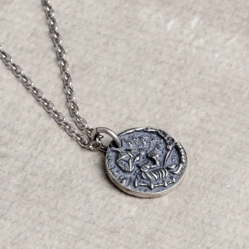 Hiphop Devil Skull Pattern 925 Sterling Silver Necklace Round Tag Pendant