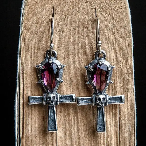 925 Sterling Silver Skull Cross Earrings Vintage Punk Jewelry
