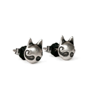 925 Sterling Silver Bearded Cat Studs Earrings Women Girls Ear Animal Jewelry