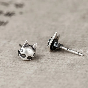925 Sterling Silver Bearded Cat Studs Earrings Women Girls Ear Animal Jewelry