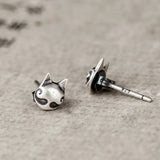 925 Sterling Silver Bearded Cat Studs Earrings Women Girls Ear Animal Jewelry
