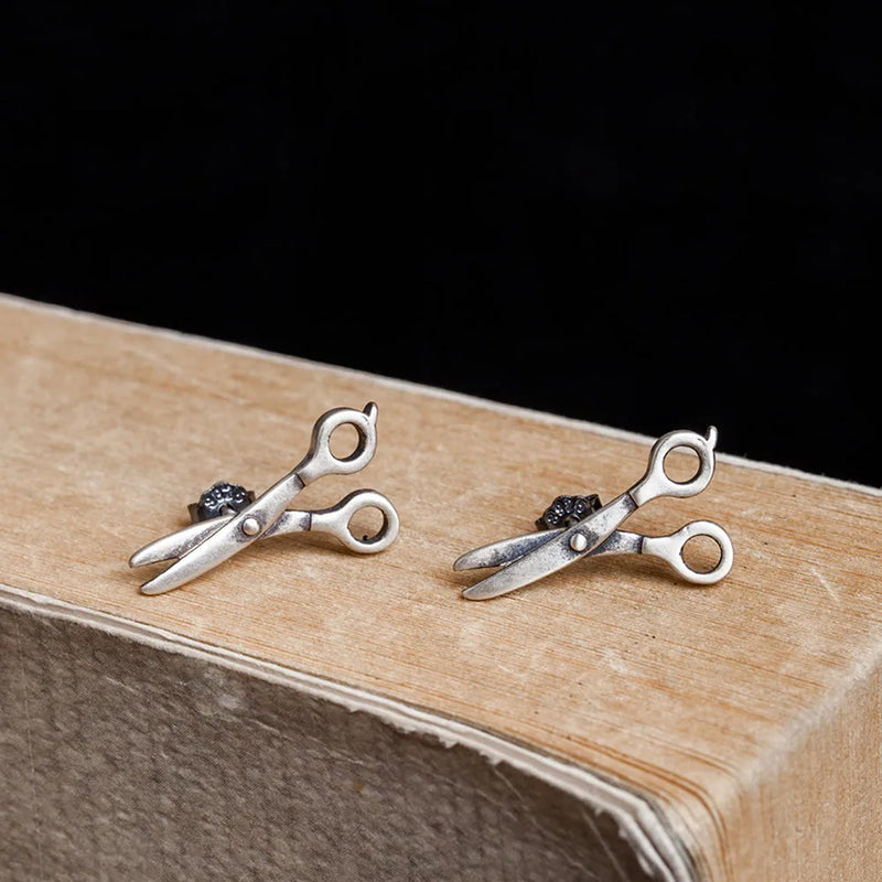 Punk Scissors Earrings 925 Sterling Silver Stud Cut Personality Ear Piercing