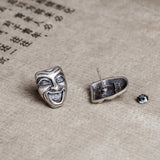 Punk Style Sterling Silver Crying Smiley Mask Stud Earrings