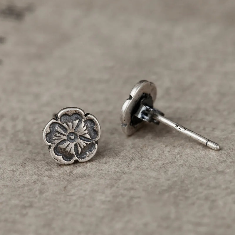 925 Sterling Silver Rose Flower Stud Earrings Vintage Jewelry Gift