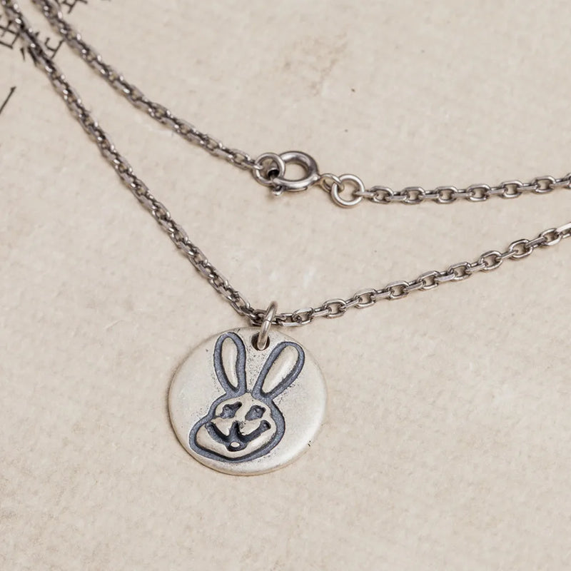 925 Silver Smiling Rabbit Pendant Necklace Gothic Punk Animal Jewelry
