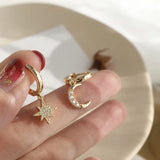 Asymmetrical Star and Moon Earrings Wedding Diamonds