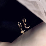 Asymmetrical Star and Moon Earrings Wedding Diamonds