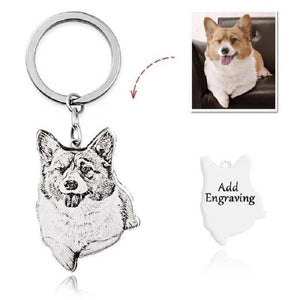 Personalized Pet Photo Keychain Engraved Stainless Steel Dog Tag Keyring
