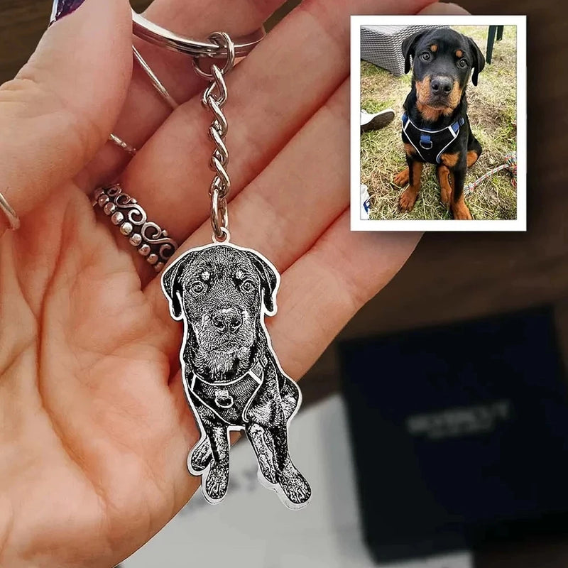 Personalized Pet Photo Keychain Engraved Stainless Steel Dog Tag Keyring