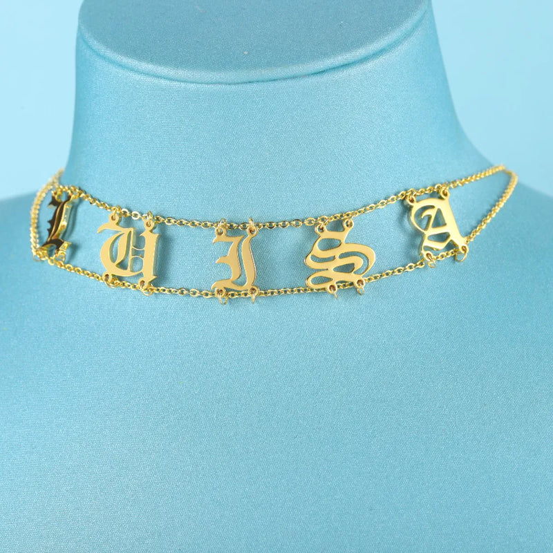 Personalized Initial Letter Choker Necklace Stainless Steel Jewelry