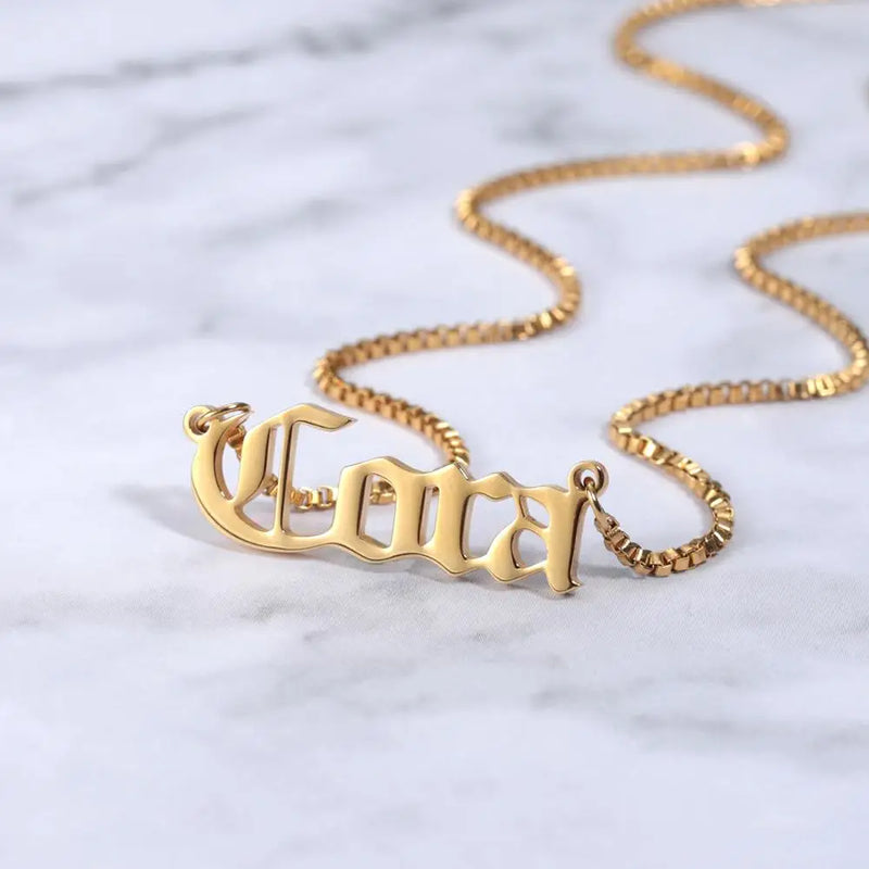 Old English Nameplate Necklace Box chain Choker Stainless Steel