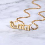 Old English Nameplate Necklace Box chain Choker Stainless Steel