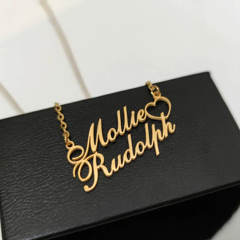 Custom Heart Necklace with 2 Names - Personalized Letter Choker