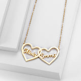 Personalized Double Heart Name Necklace Stainless Steel Nameplate Necklaces