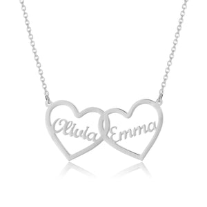 Personalized Double Heart Name Necklace Stainless Steel Nameplate Necklaces