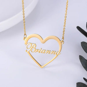 Personalized Name Necklace Split Heart Necklace Stainless Steel Nameplate