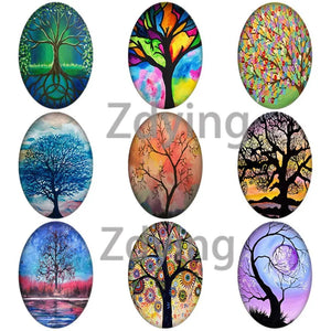 Abstract Tree Painting Glass Cabochons Beads Jewelry Findings