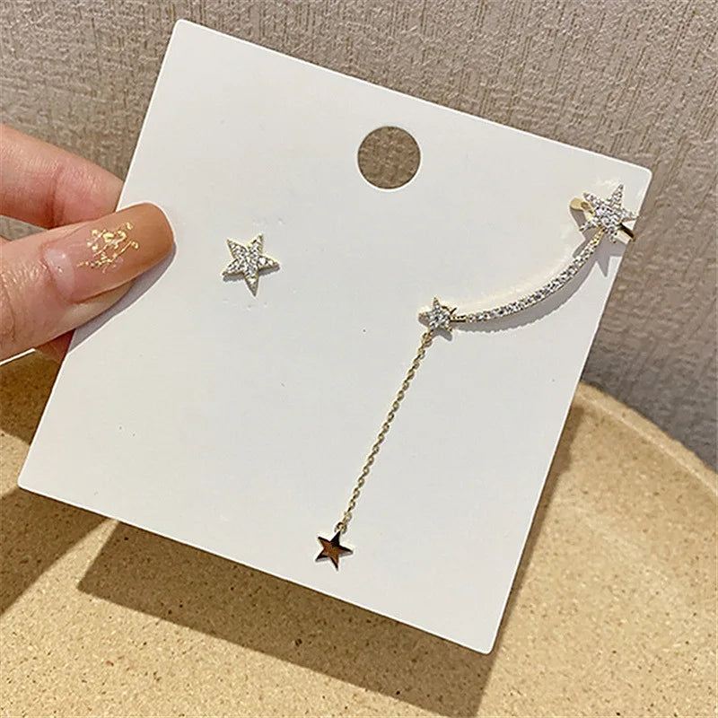 Asymmetric Star Stud Clip Earrings Long Auricle One Piece