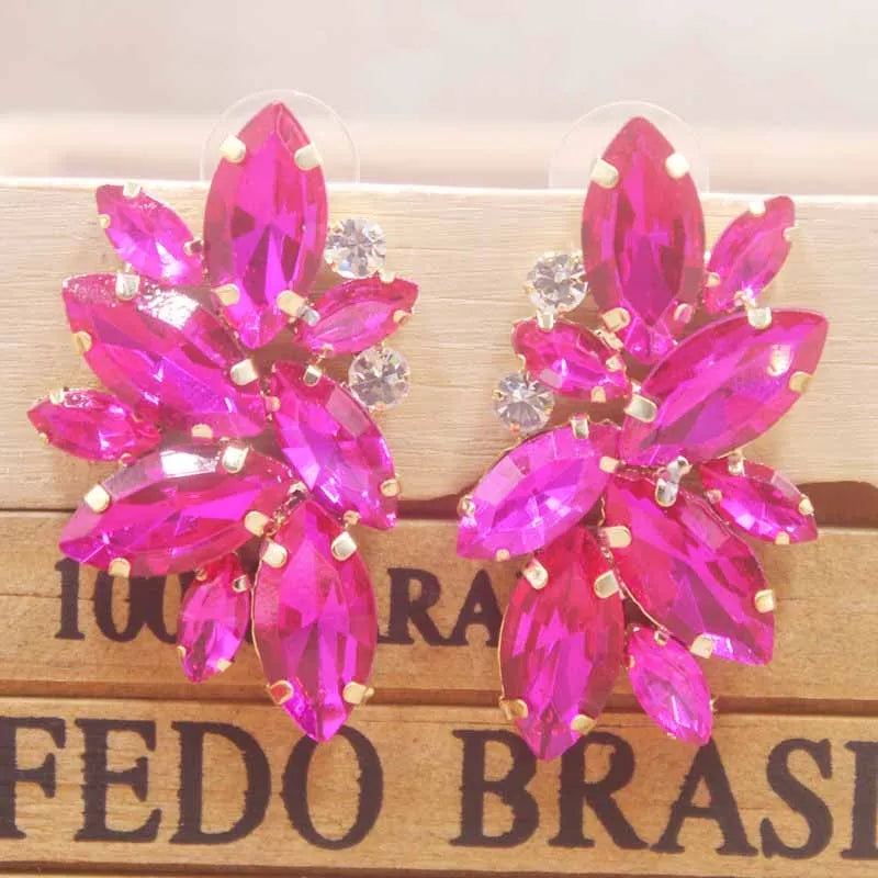 Zerong Pink Rhinestone Stud Earring Crystal Earring Rose Women Earring